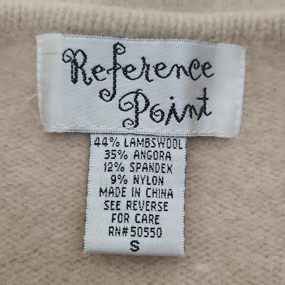 Reference Point Women's Beige V-neck Long Crocheted Long Sleeve Sweater Size SM - Picture 6 of 8